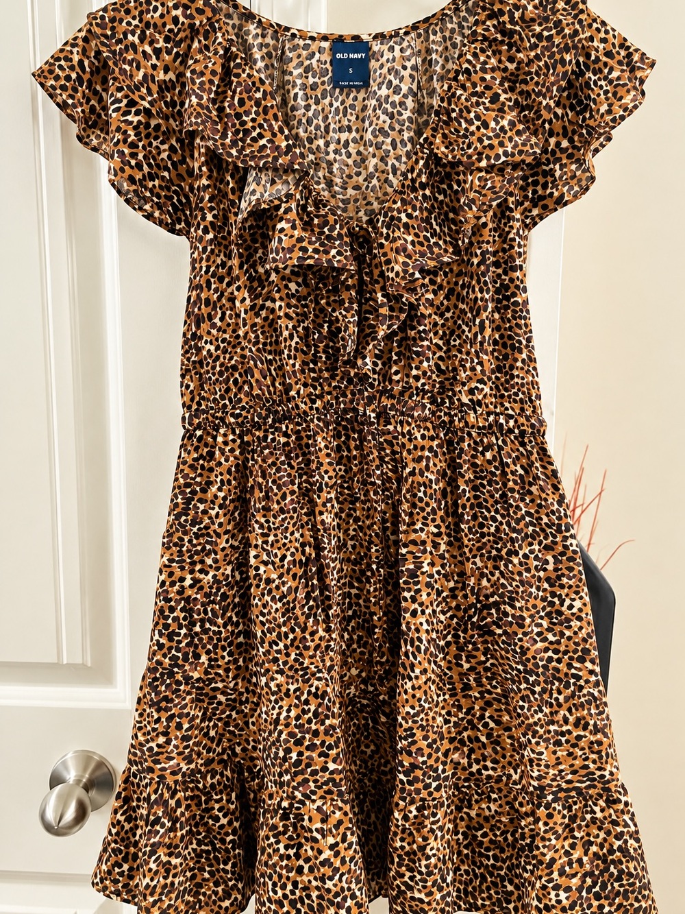 Old Navy Girls' Brown and Black Leopard Print Ruffle Dress
